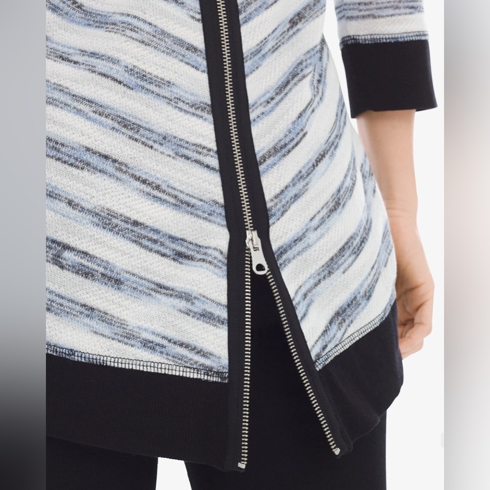 CHICO’S Zenergy Striped Zipper Back Tunic top 3/4 sleeve |Chicos Size 1 US 8-10
